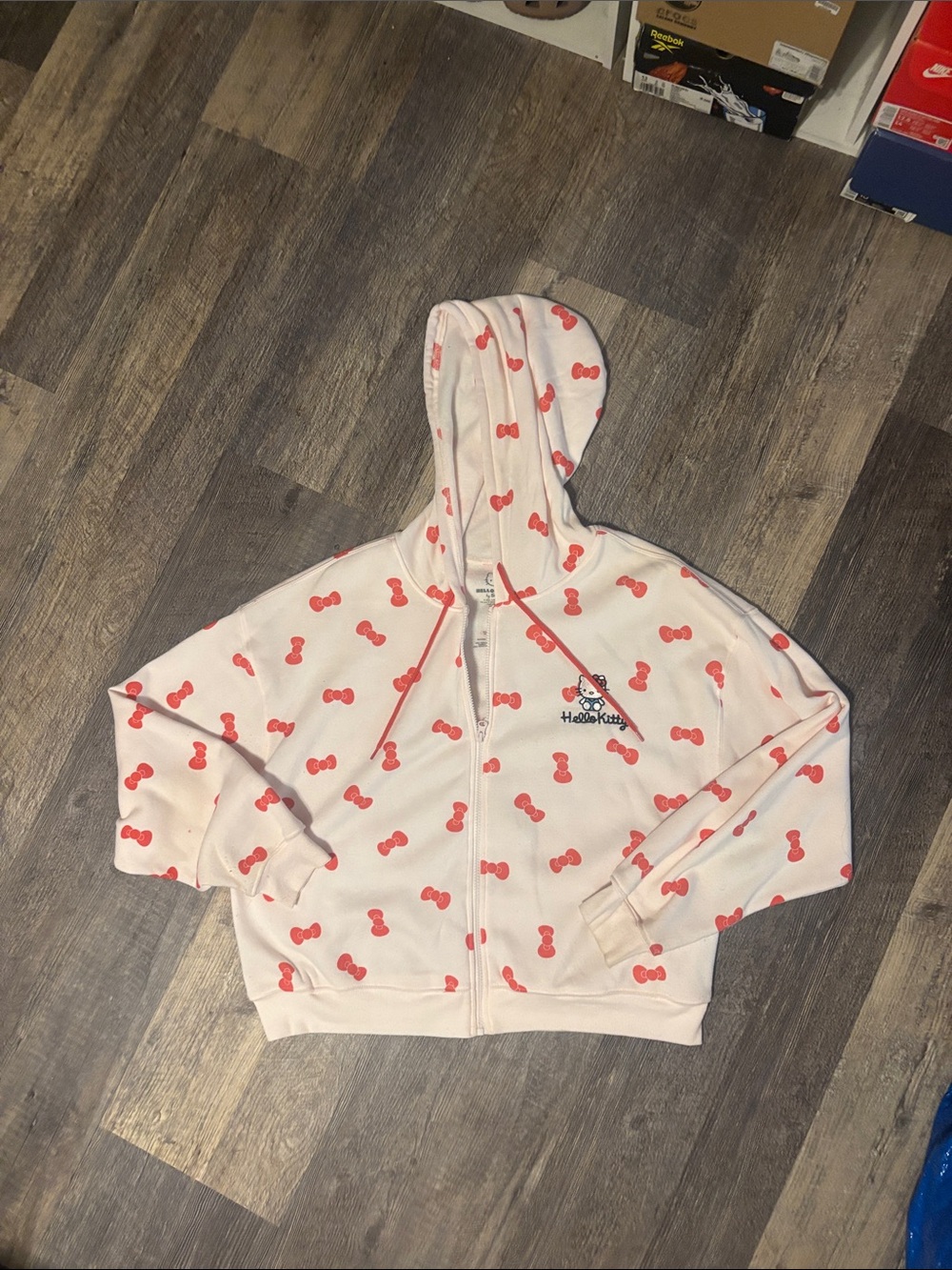 Hello Kitty White Hoodie with Red Bow Pattern